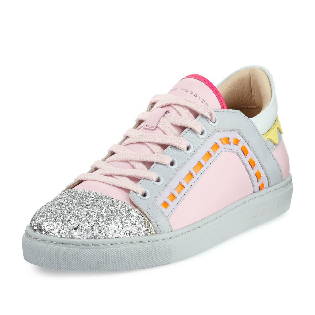 New Sophia Webster Riko Glitter Cap-Toe Sneakers 36.5